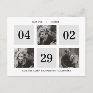 Grid Photo Collage   Silver Gray   SAVE THE DATE Announcement Postcard