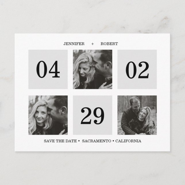 Grid Photo Collage | Silver Gray | SAVE THE DATE Announcement Postcard (Front)