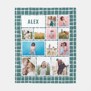 Grid teal 12 photo modern minimal abstract fleece blanket