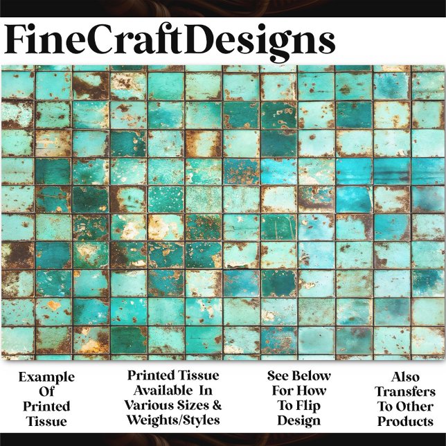 Grid Turquoise Teal Distressed Tiles Y3 Decoupage Tissue Paper (Creator Uploaded)