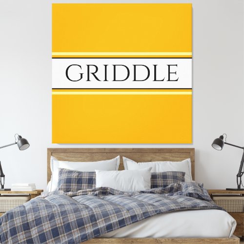 GRIDDLE Bright Golden Yellow White Stripes Text Canvas Print