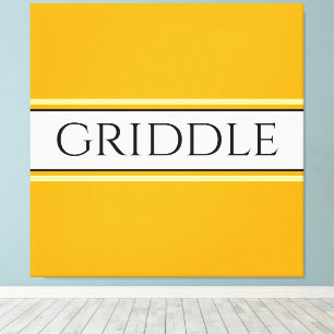 GRIDDLE Bright Golden Yellow White Stripes Text Canvas Print