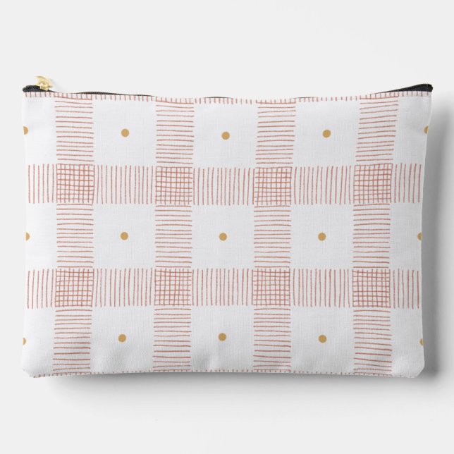 Gridlight-Modern Geometric Pattern in Red & White Accessory Pouch (Front)