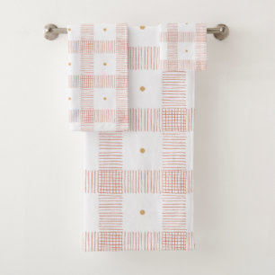 Gridlight-Modern Geometric Pattern in Red & White Bath Towel Set