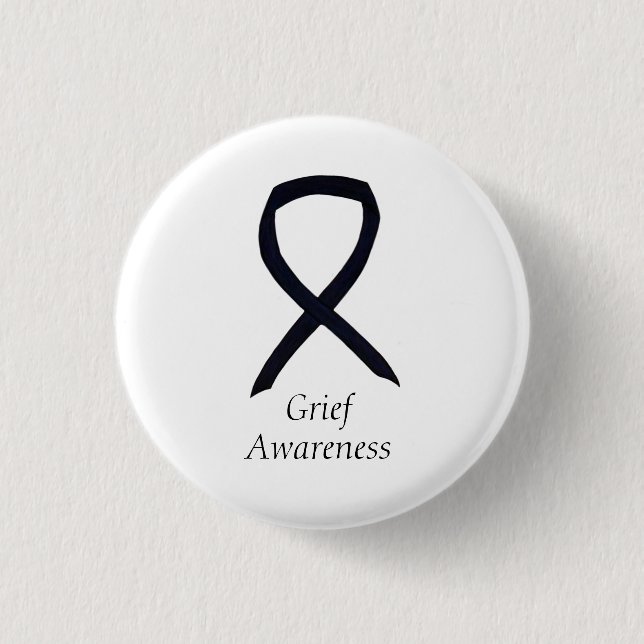 Grief Awareness Black Ribbon Custom Button Pin (Front)