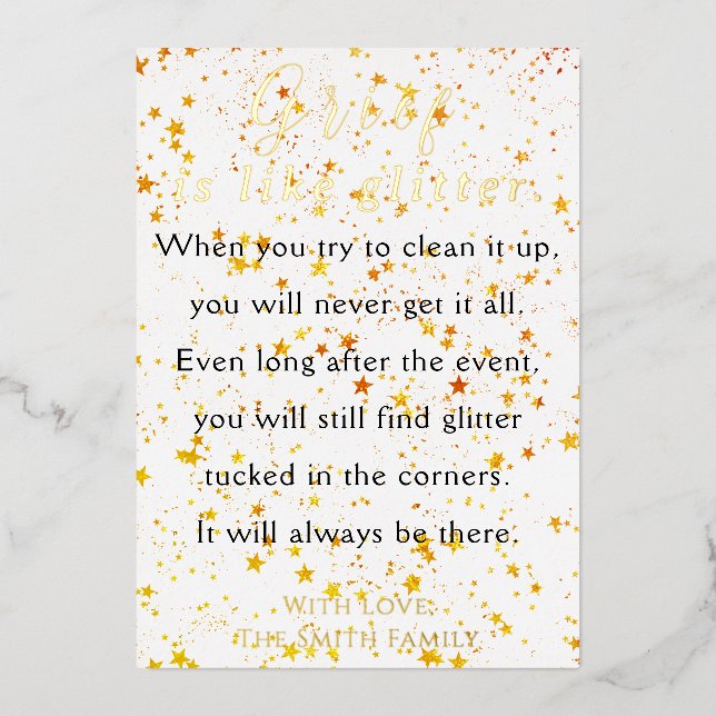Grief is Like Glitter Sympathy Foil Greeting Card (Front)