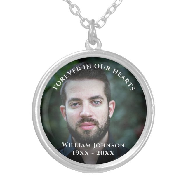 Grief Remembrance Celebration Of Life Custom Photo Silver Plated Necklace (Front)