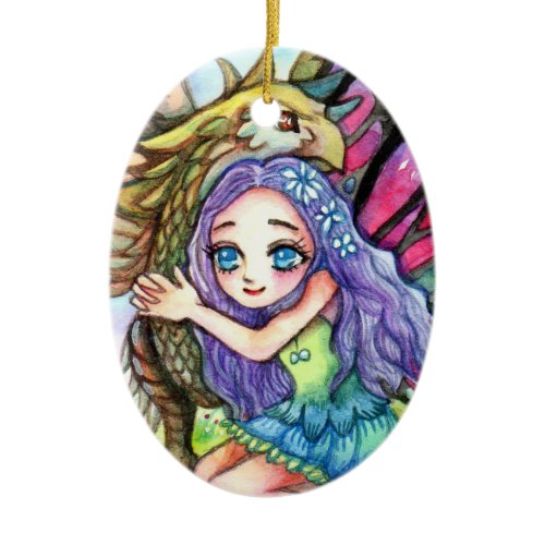 Griffin and Fairy Ceramic Ornament