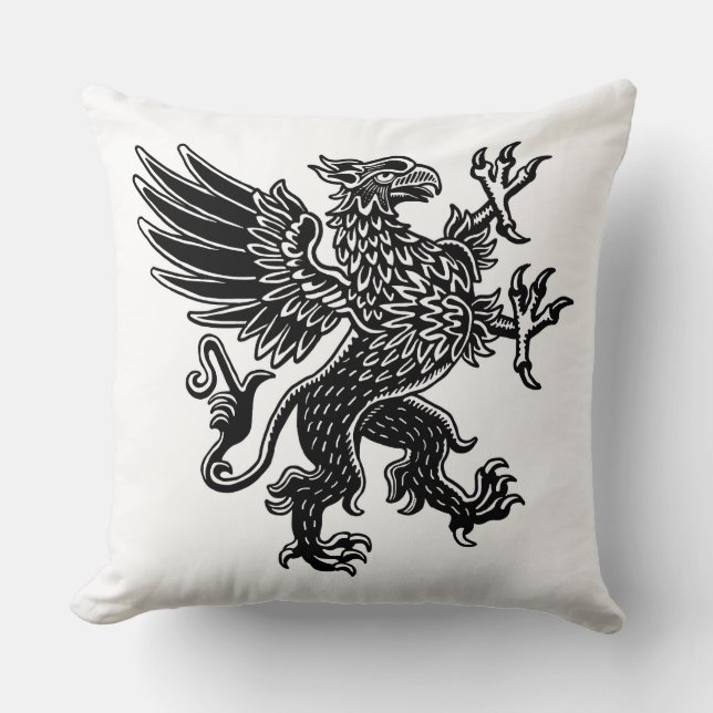 Griffin - Black and White Throw Pillow (Front)