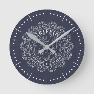 Griffin Emblem Protect the Realm Vintage Crest Round Clock