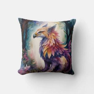 Griffin Forest Watercolor Multicolor Throw Pillow