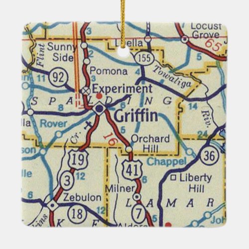 Griffin GA Vintage Map Ceramic Ornament