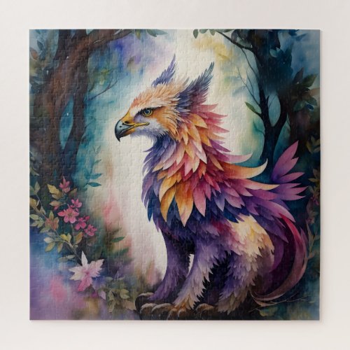Griffin In Forest Watercolor Art Jigsaw Puzzle