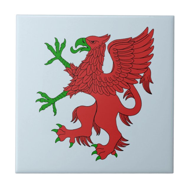 Griffin in Red and Green Ceramic Tile (Front)