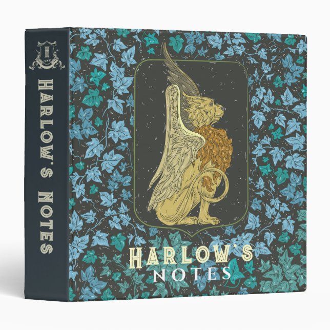 Griffin-like Mythical Creature Navy Blue 3 Ring Binder (Front/Spine)