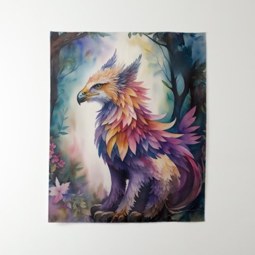 Griffin Night Forest Multicolor Watercolor Tapestry