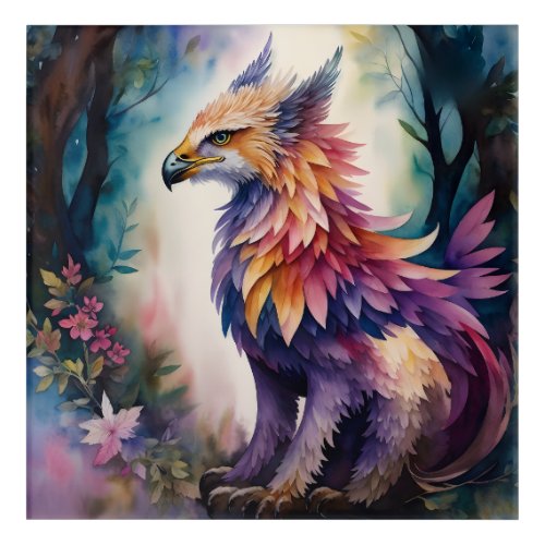 Griffin Night Forest Watercolor Acrylic Print