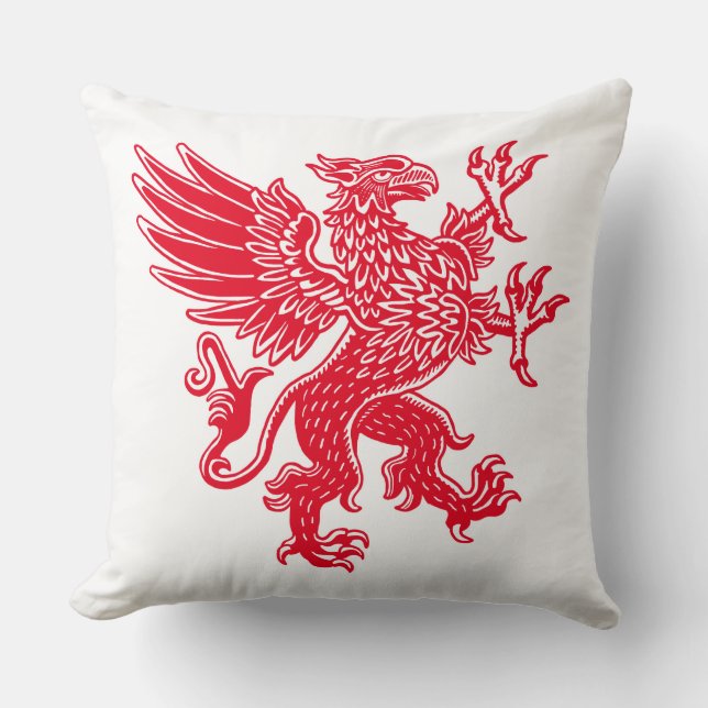 Griffin - Red Throw Pillow (Front)