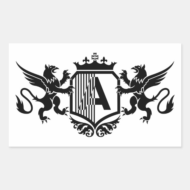 Griffins flanking a shield with the letter "A" Rectangular Sticker (Front)
