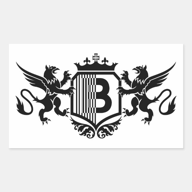 Griffins flanking a shield with the letter "B" Rectangular Sticker (Front)