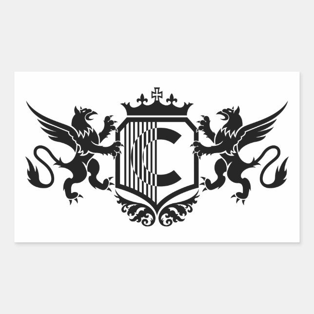Griffins flanking a shield with the letter "C" Rectangular Sticker (Front)