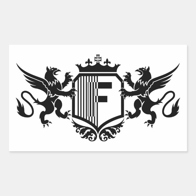 Griffins flanking a shield with the letter "F" Rectangular Sticker (Front)
