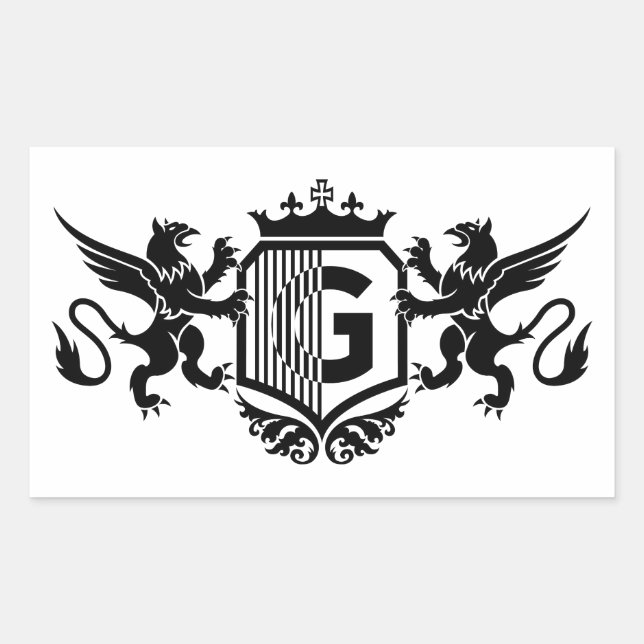 Griffins flanking a shield with the letter "G" Rectangular Sticker (Front)
