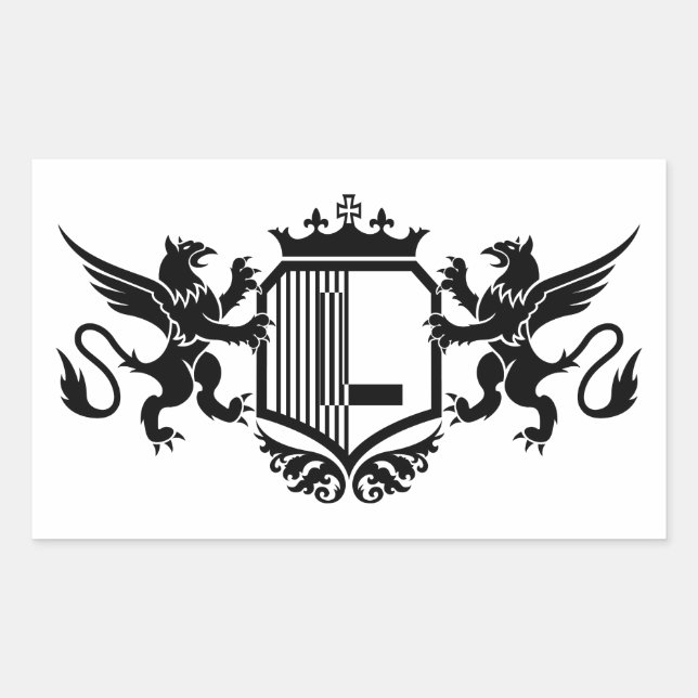 Griffins flanking a shield with the letter "L" Rectangular Sticker (Front)