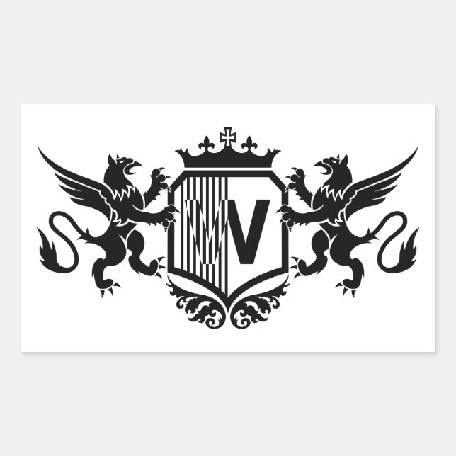 Griffins flanking a shield with the letter "W" Rectangular Sticker (Front)