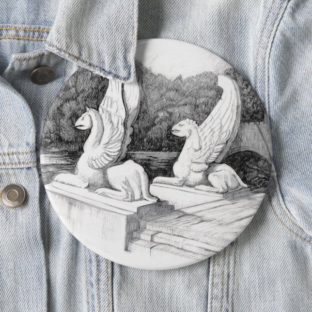 Griffins sculpture monochrome pencil Art Button (In Situ)