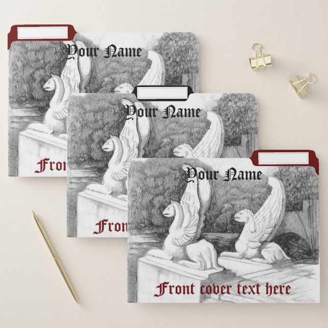 Griffins sculpture monochrome pencil Art File Folder (Set)