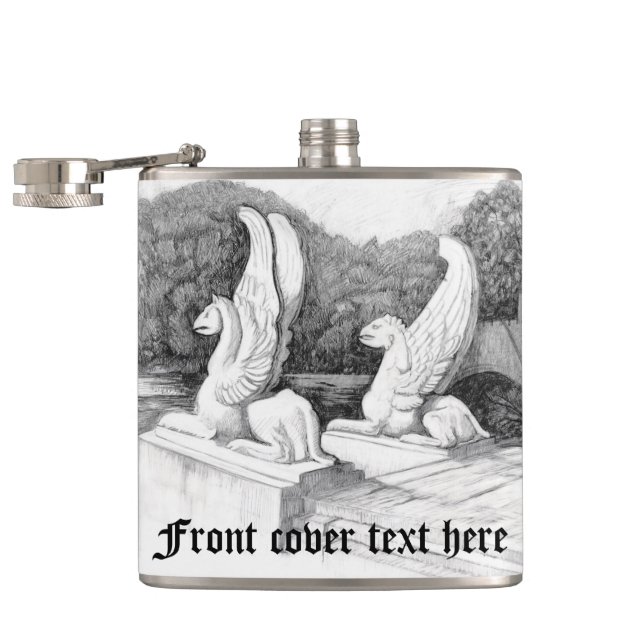 Griffins sculpture monochrome pencil Art Flask (Opened)