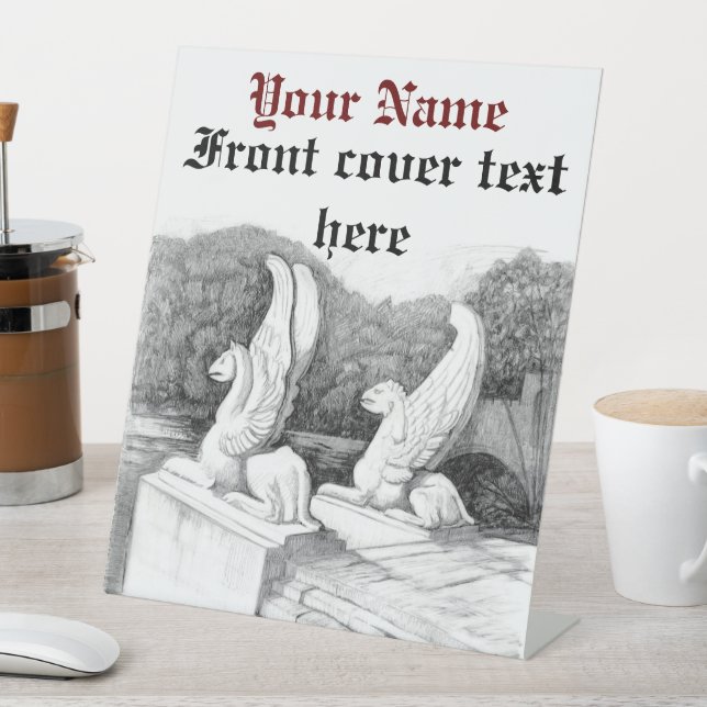 Griffins sculpture monochrome pencil Art Pedestal Sign (In SItu)