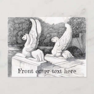 Griffins sculpture monochrome pencil Art Postcard