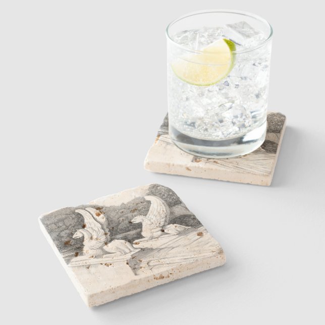 Griffins sculpture monochrome pencil Art Stone Coaster (Side)