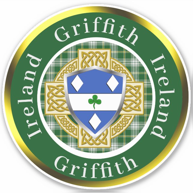 Griffith Shield & Celtic Cross Personalized Sticker (Front)