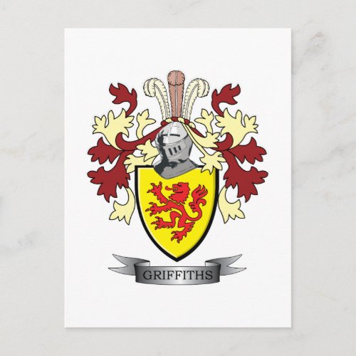 Griffiths Family Crest Coat of Arms Postcard