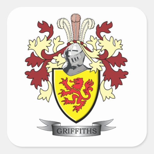 Griffiths Family Crest Coat of Arms Square Sticker
