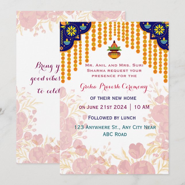 Griha Pravesh  Ceremonoy Invitation (Front/Back)