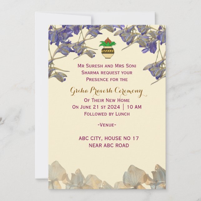 Griha Pravesh Ceremony   Invitation (Front)