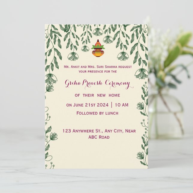 Griha Pravesh Ceremony  Invitation (Standing Front)