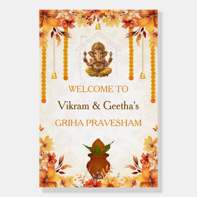 Griha Pravesham Welcome Sign, Housewarming Board (Front)