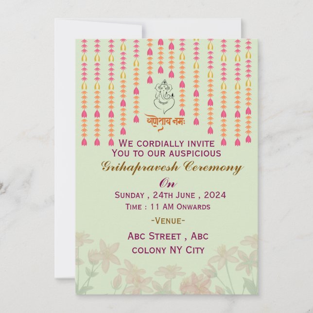 Grihapravesh Ceremony Invitations  (Front)