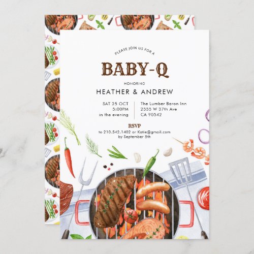 Gril Baby_Q BBQ Party Backyard Baby Shower Invitation
