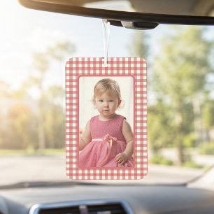 Gril Photo on Red and White Gingham Plaid Air Freshener