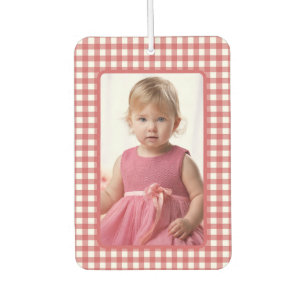 Gril Photo on Red and White Gingham Plaid Air Freshener