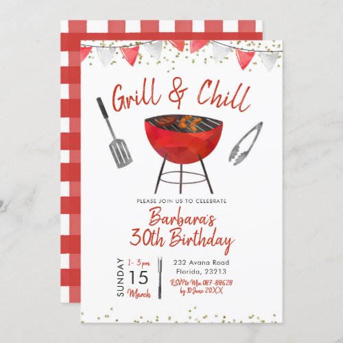 Grill and Chill Adult Birthday Invitation