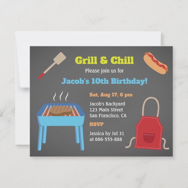 Grill and Chill Backyard BBQ Birthday Party Invitation (Front)