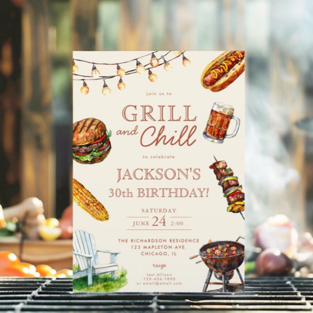 Grill and Chill Barbeque beer birthday party Invitation (Creator Uploaded)