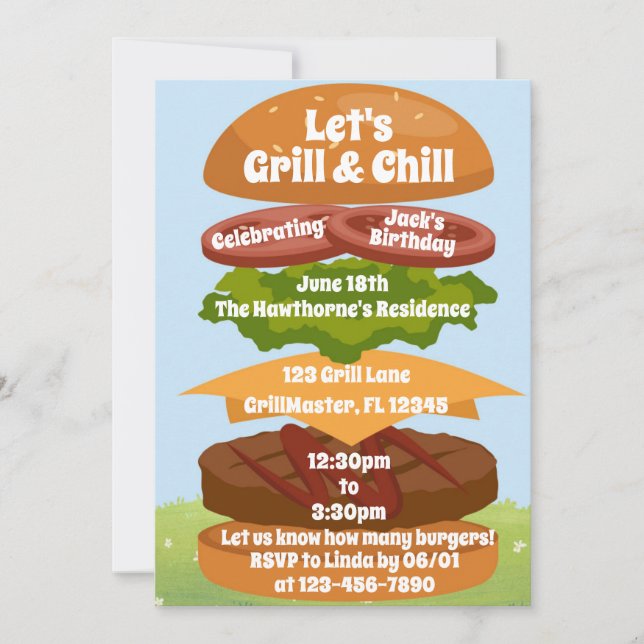 Grill and Chill BBQ Birthday Family Reunion Invitation (Front)